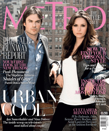Ian Somerhalder and Nina Dobrev on Metro Aug 2013 cover