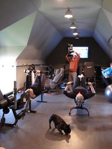 Sharkey and I always go to the gym with Martha in the morning, but it's never this crowded!