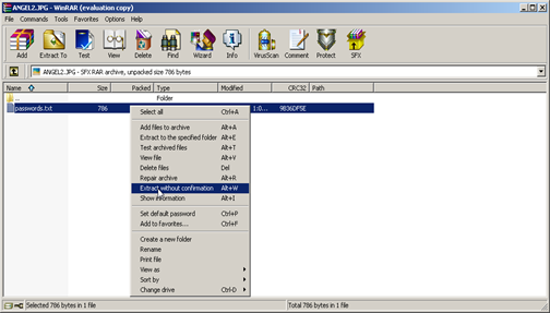 Hide file via CMD and WinRAR 3