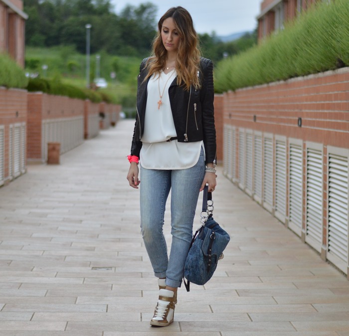 H&M leather jacket, H&M New icons collection leather jacket, new icons collection, H&M New icons collection, dolce & gabbana jeans, primark, primark sneakers, zara blouse, miu miu bag