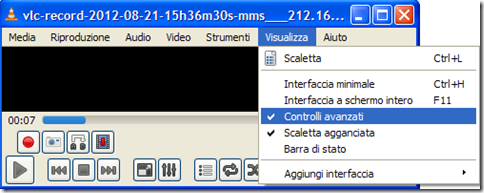 VLC Controlli avanzati pulsante Rec VLC Controlli avanzati pulsante Rec