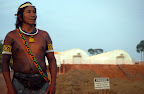 Kayapo man in front of the occupied Belo Monte Dam construction site
