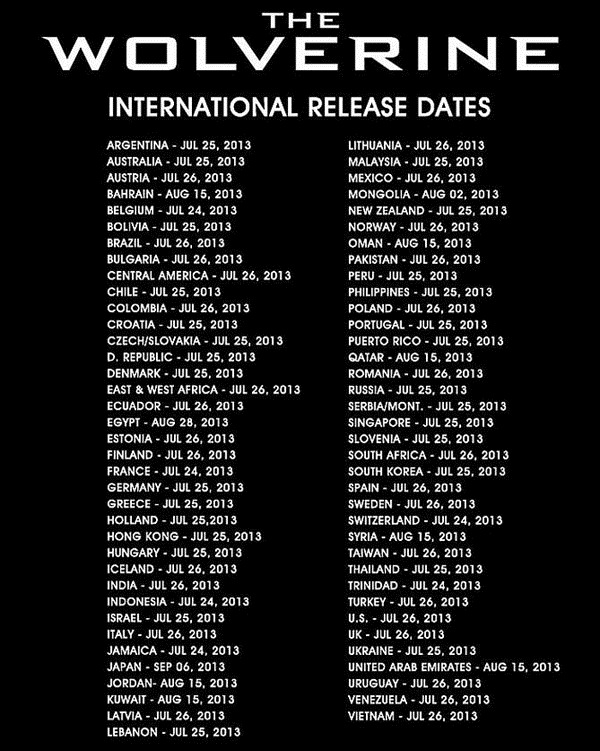 The Wolverine premiere dates600