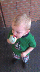 Enjoying a clown cone