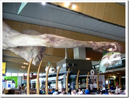 Gollum catching his favourite food at Wellington Airport. Part of the publicity of the "Hobbit" movie.