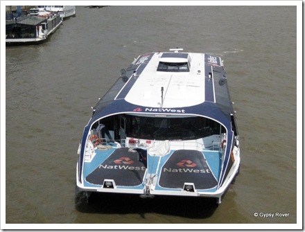 A new catamaran ferry on the River Thames.