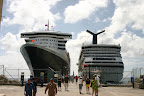 Queen Mary 2 and Carnival Victory docked in Basseterre, Saint Kitts