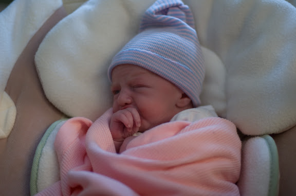 This is the first time we caught her sucking her finger, without any encouragement from us.