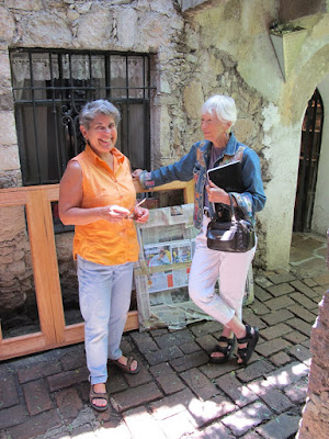 Debra and Joyce in the courtyard