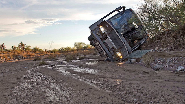 A tour bus was swept up in a flash flood in northern Arizona on 28 July 2013, according to the Northern Arizona Consolidated Fire District No. 1. Photo: Northern Arizona Consolidated Fire District No. 1