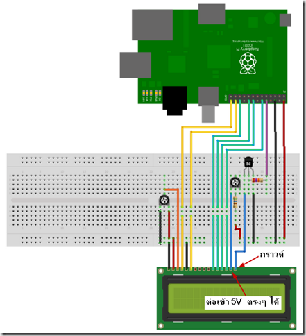 Raspberry Pi with LCD 16x2 circuit diagram Raspberry Pi with LCD 16x2 circuit diagram
