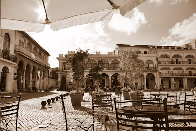 View from Cafe Escoral (Cuba's best coffee) in Plaza Vieja, Havana.