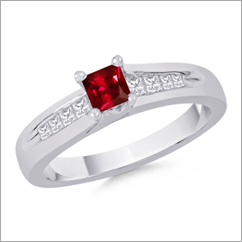 Square Ruby and Princess Diamond Ring
