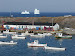 Ochre Pit Cove wharf and icebergs