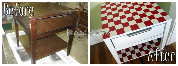 Before and after checkerboard end table