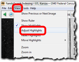 Select the View menu, then click on Adjust Highlights Select the View menu, then click on Adjust Highlights