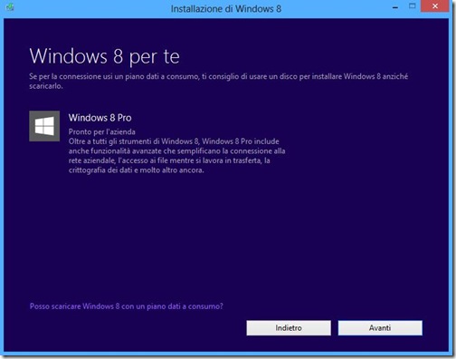 Windows 8 riepilogo versione acquistata