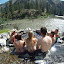 Some of the crew in the cliff top hot springs at Sun Flower