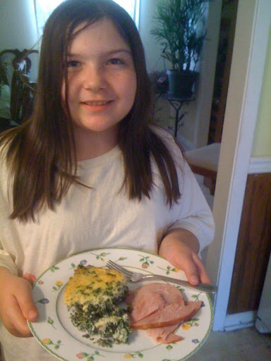 11 year-old Jeanine made this spinach torta with a side of ham. Dianne helped her whip up the dish. 11 year-old Jeanine made this spinach torta with a side of ham. Dianne helped her whip up the dish.