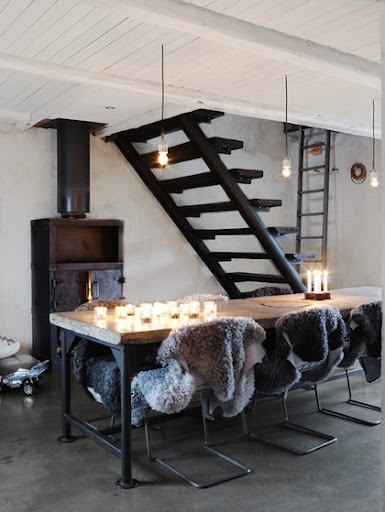 This idea is perfect for a cozy dinner party. Cover chairs in faux furs or throws so guests can snuggle up over dinner. From lovenordic.blogspot.com This idea is perfect for a cozy dinner party. Cover chairs in faux furs or throws so guests can snuggle up over dinner. From lovenordic.blogspot.com