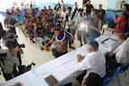 About seventy Xikrin Kayapo leaders in Altamira for the first of a series of talks between the indigenous communities along the Xingu River in the Brazilian Amazon affected by the Belo Monte Dam and the dam-building consortium Norte Energia. Credit: Rafael Salazar