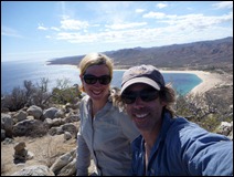 Sweaty hikers above Los Frailes