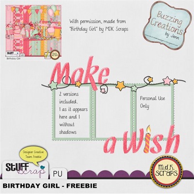 MDK Scraps - Birthday Girl - Freebie Preview