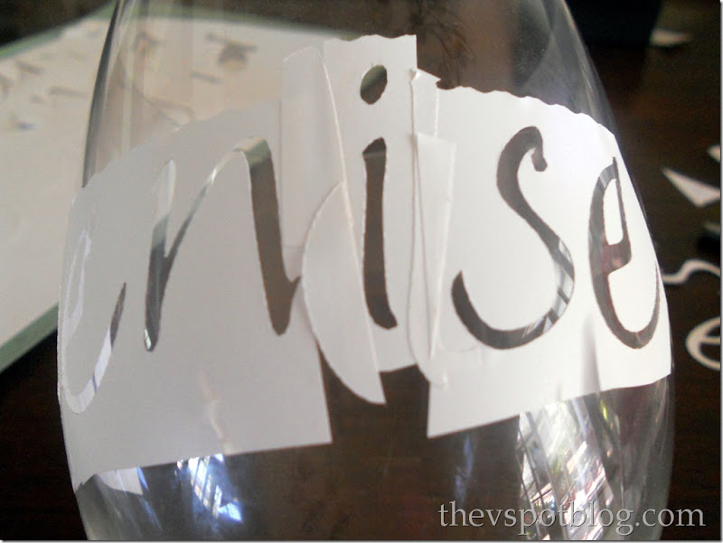 Personalized wine glasses using glass etching cream and stencils.