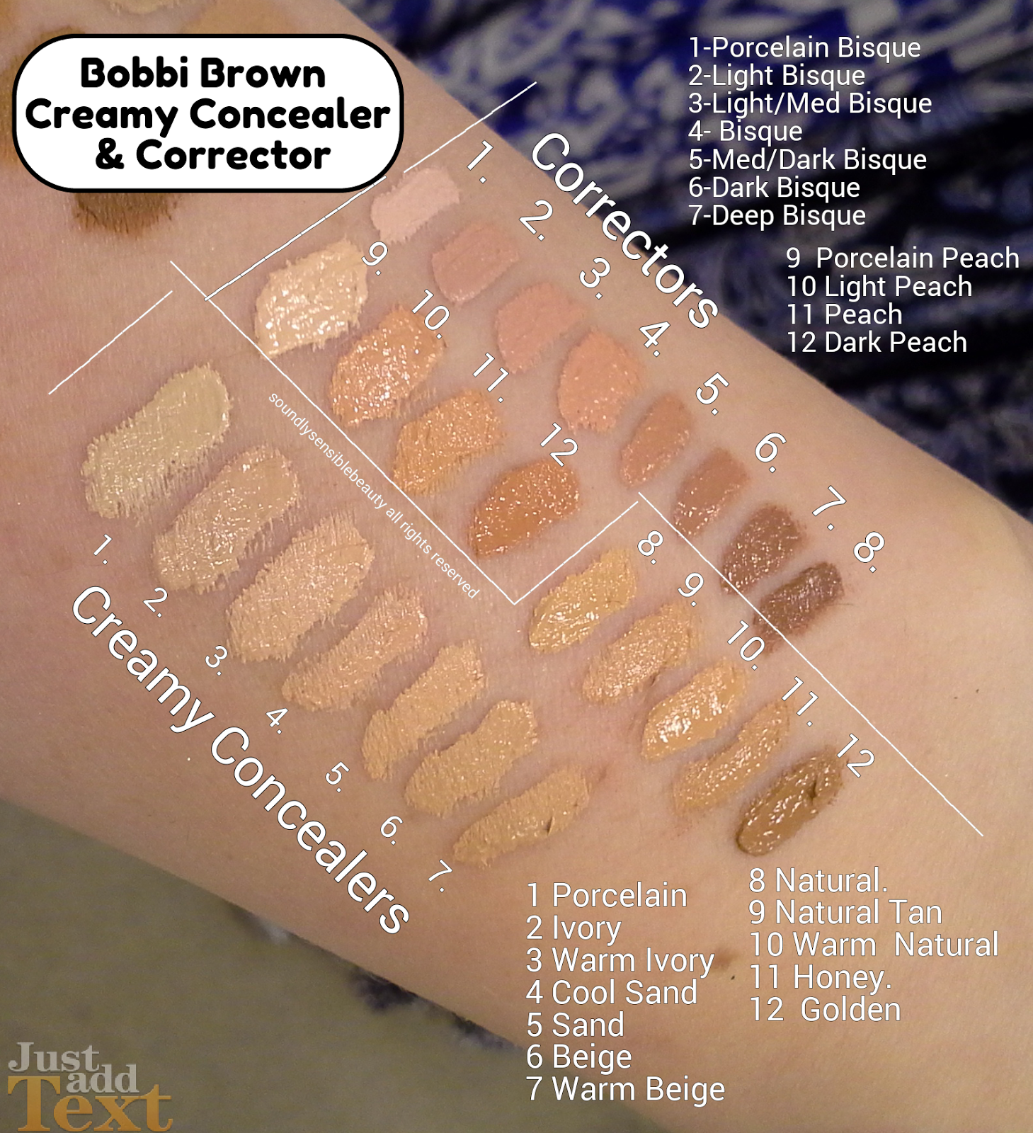 Bobbi Brown Creamy Concealer & Corrector; Swatches of Shades & Review
