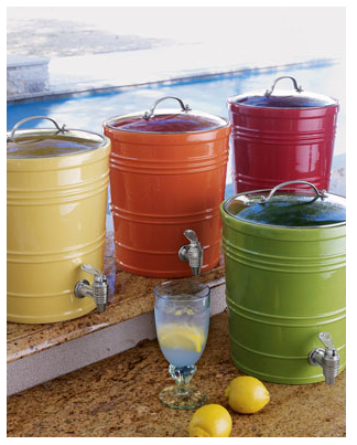 These mini drink dispensers come in such great colors. They are fun and decorative containers for everything from water, to punch, to sangria.
(horchow.com) These mini drink dispensers come in such great colors. They are fun and decorative containers for everything from water, to punch, to sangria.
(horchow.com)
