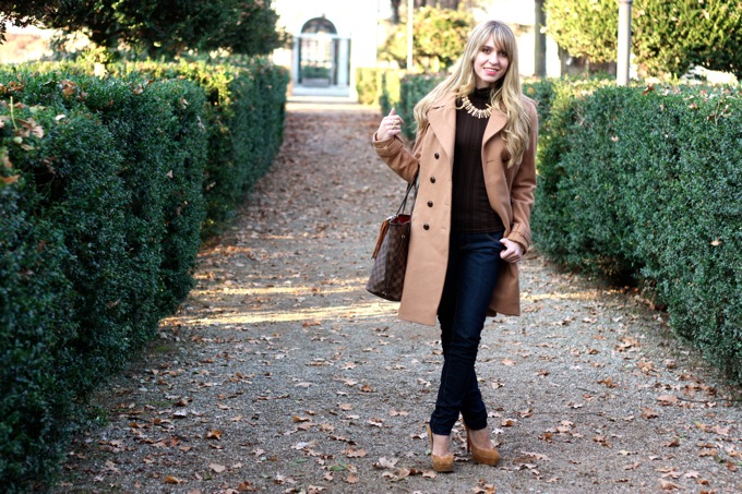 coat hm, shoes louboutin, lv bag