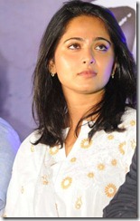 Actress Anushka in White Churidar Cute Stills at Mirchi Movie Success Meet