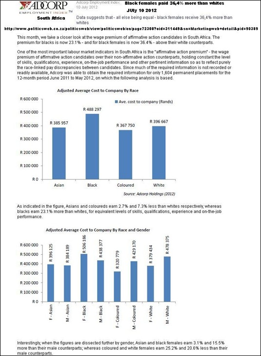BLACK females paid 36_4 percent more than whites South Africa July102012 ADCORP