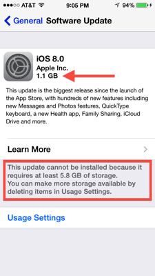 Ios8 space requirements