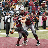 Grizzly receiver Cam Warren is congratulated for his 3-yard touchdown run by teammate Trevor Poole, a redshirt sophomore offensive tackle.

Washington-Grizzly Stadium in Missoula, Mont., October 27th, 2012.
