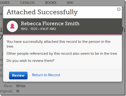 Popup allowing review and attachment of other people on the record