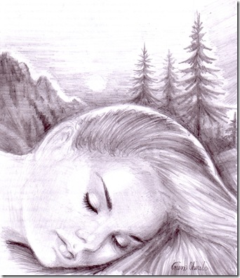 Muza adormita a poeziei Vara de Noiembrie de Lucian Blaga desen in creion