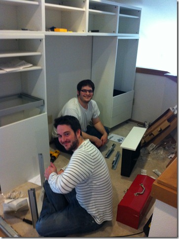 Erik and Matt putting on the finishing touches to the desk