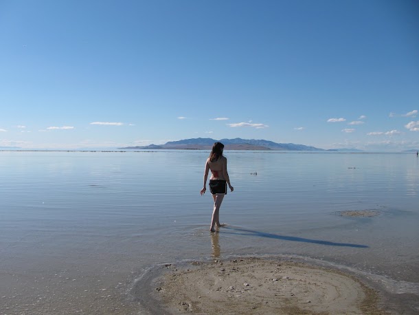Renee Walking Out into Great Salt Lake.JPG