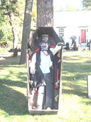 11.2011 Wellfleet Halloween yard 11 man in coffin