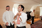 ryan and craig sharing a laugh, presumably about craig's fantastic patterned ascot.