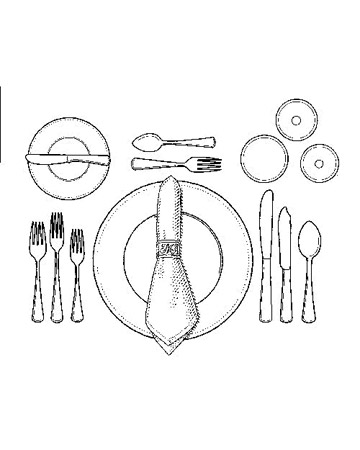 Before the First Course: Flatware should align with the bottom rim of the charger, a large plate, which will be removed after everyone spreads his napkin on his lap (napkin rings, customary at family meals, may be used as a festive decoration). The water glass stands above the dinner knife, white wine to its right, and red wine top center. Before the First Course: Flatware should align with the bottom rim of the charger, a large plate, which will be removed after everyone spreads his napkin on his lap (napkin rings, customary at family meals, may be used as a festive decoration). The water glass stands above the dinner knife, white wine to its right, and red wine top center.