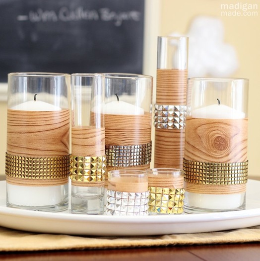 tutorial for faux bois studded candle centerpiece - madiganmade.com