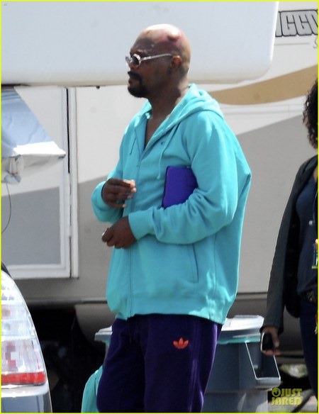 Scarlett Johansson and Samuel L. Jackson Arrive on Captain America 2 set 05