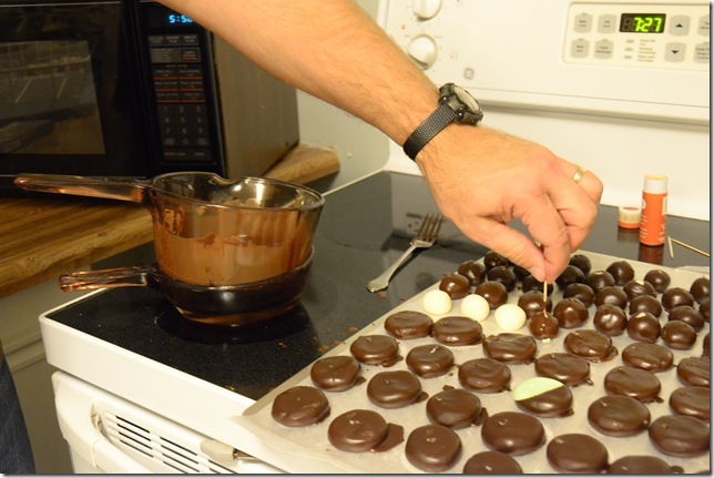 dipped chocolates on a pan