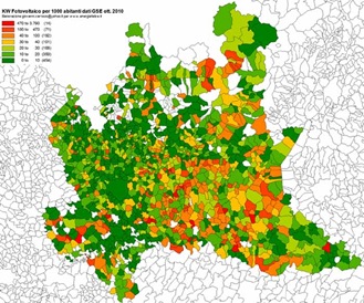 Fotovoltaico. Densit&agrave; in Lombardia