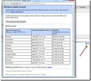 dettagli GMail protezione account