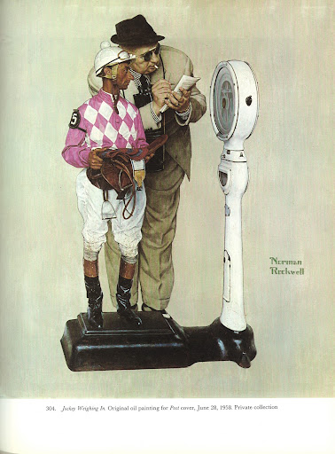 Rockwell captures behind the scenes moments of the sports world. Here a jockey weighs in.