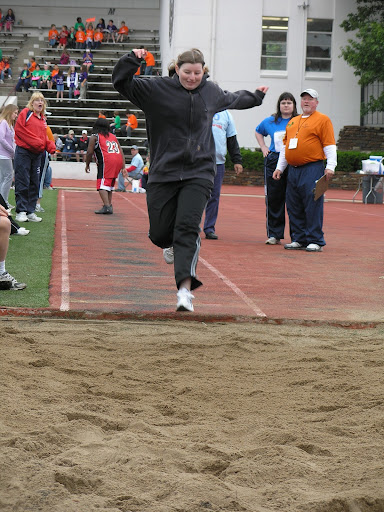 Special Olympics athlete participating in the long jump.
(Photo credit: Jeremy Shreckhise)