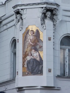 Mosaic on wall of Merkantil Bank Jozsef Attila Utca Budapest Hungary